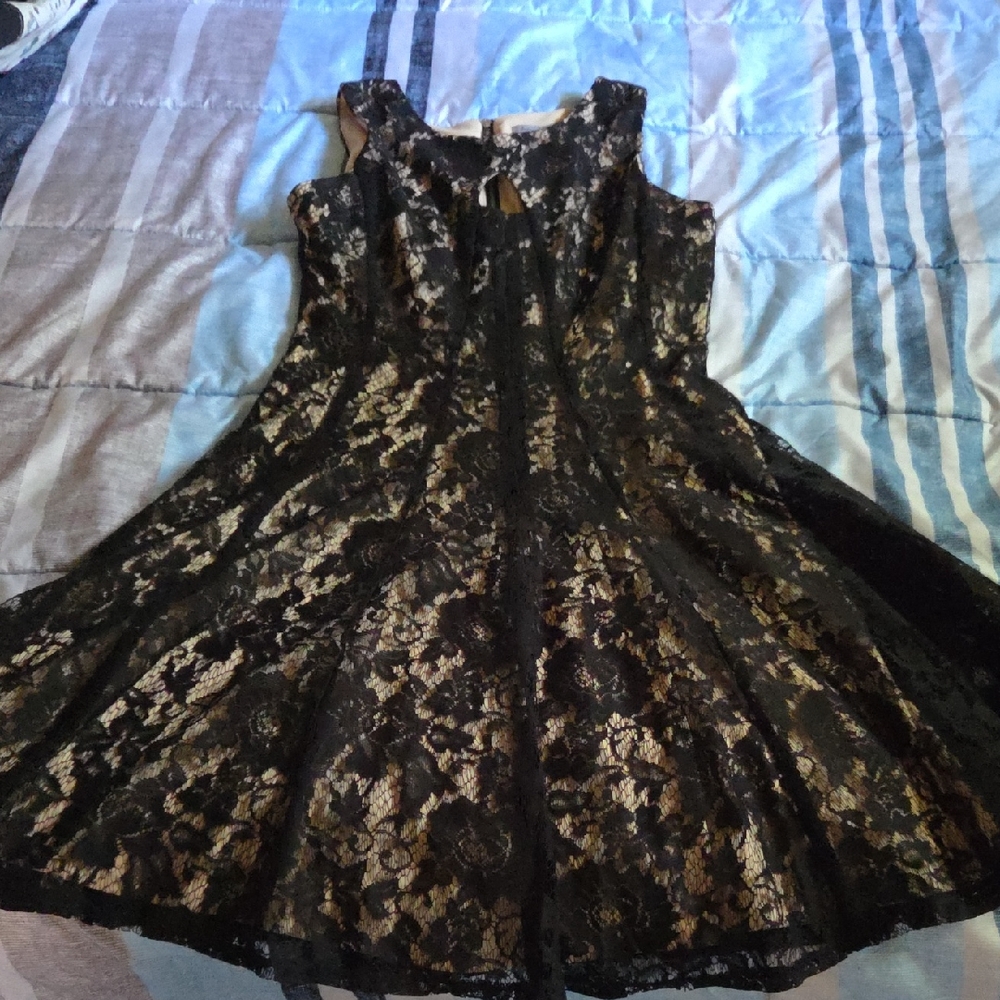 Danny & Nicole Black and Gold Lace Mini Dress